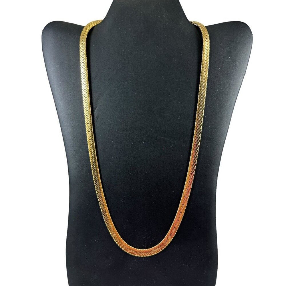 Givenchy Shiny Gold Wide Herringbone Chain Fashion Necklace 23" Vintage 1980s